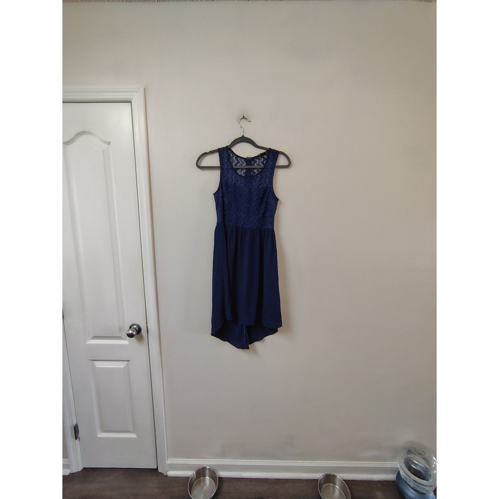 Doe & Rae Navy Blue Lace High Low Sleeveless Cocktail‎ Dress Womens Medium